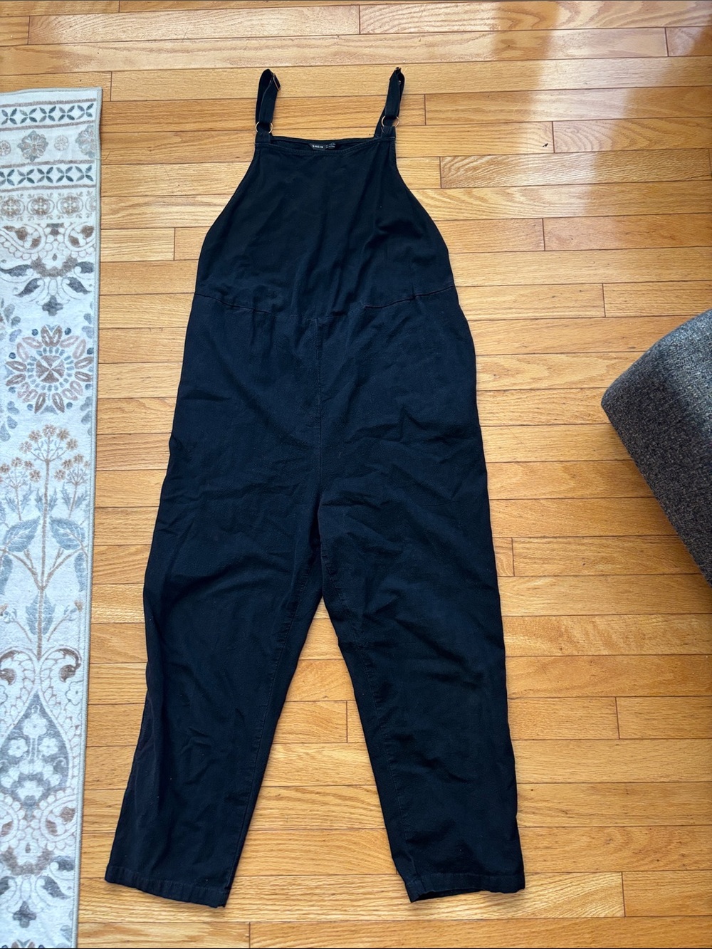 Black 100% cotton cropped length overalls oversized small